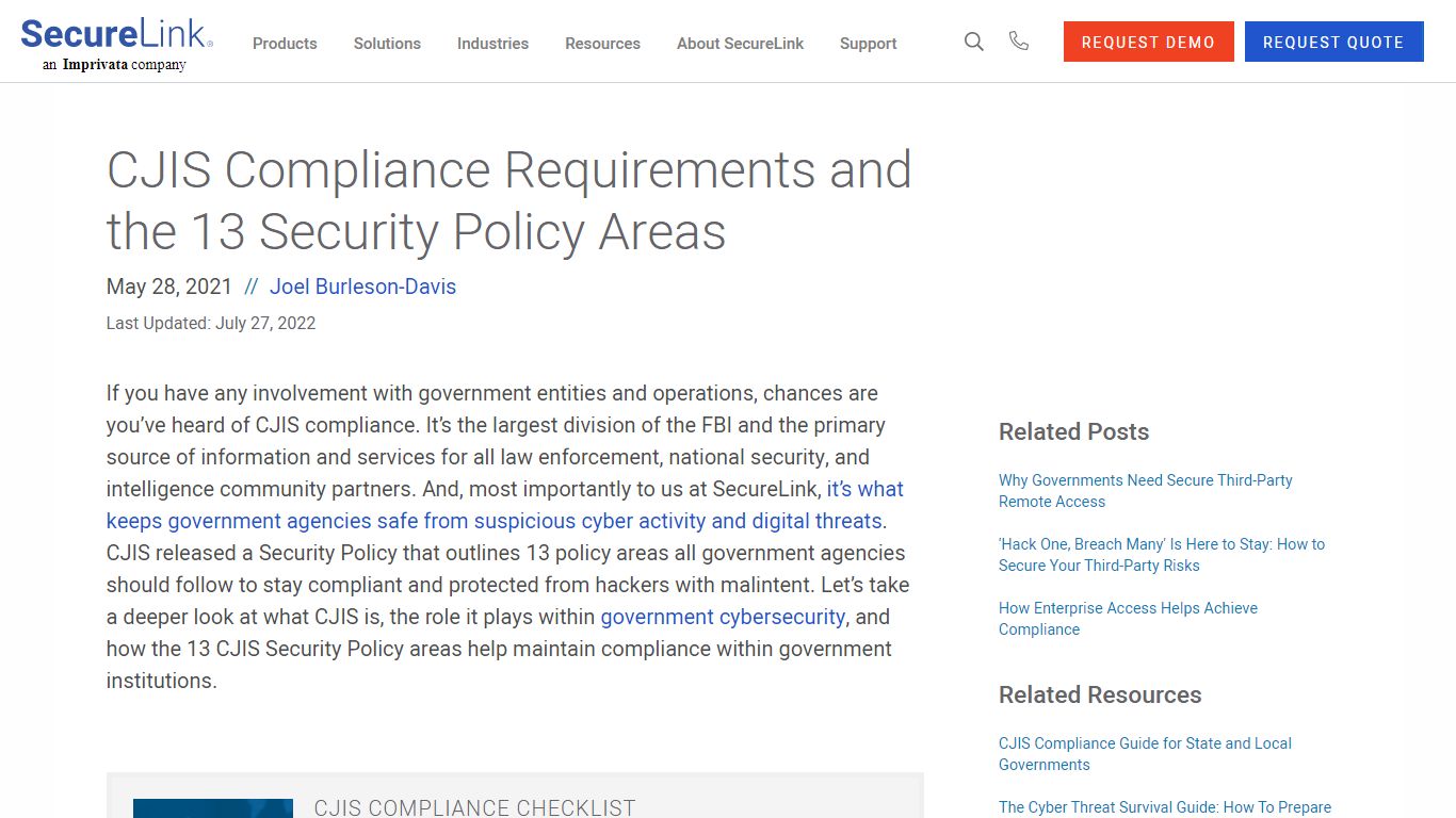 What is CJIS Compliance? | Requirements & Checklists - SecureLink